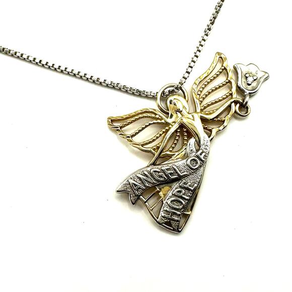 Michael Anthony Necklace 10k Gold Silver Angel Of Hope Pendant Vintage Box Chain - Picture 1 of 10